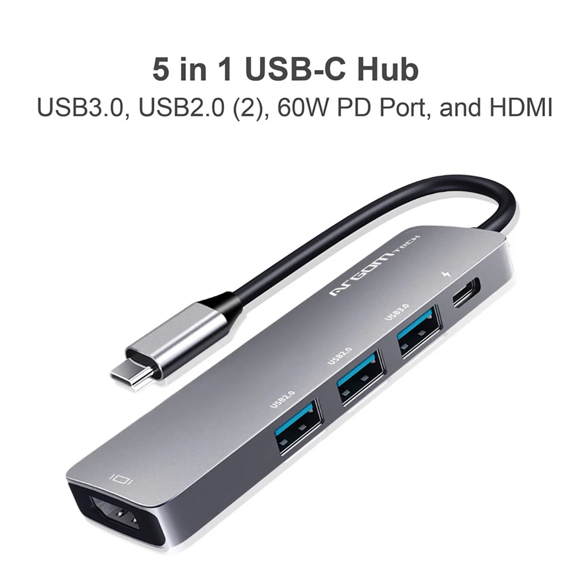 Adaptador Hub Argomtech Oneaxess de Aluminio 5 en 1 USB Tipo C
